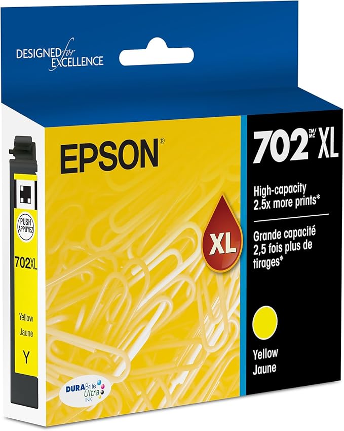 EPSON 702 DURABrite Ultra Ink High Capacity Yellow Cartridge (T702XL420) Works with WorkForce WF-3720, 3730, 3733