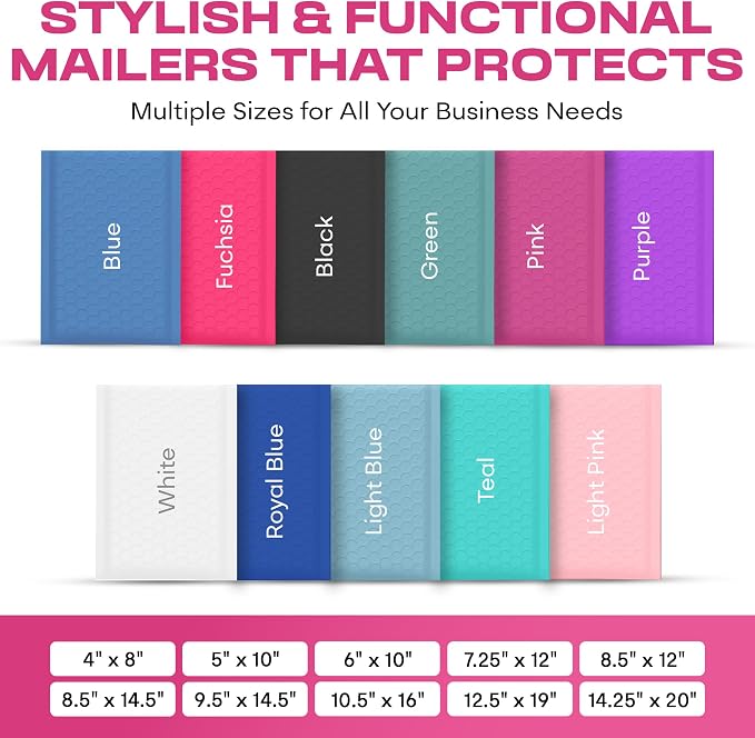 Hot Pink Bubble Mailers 9.5x14.5 Poly Padded Envelopes #4, 200 Pack | Fits Books & Magazines, Self-Seal Closure, Cushioned Protection, Water-Resistant Poly, Bulk Pack