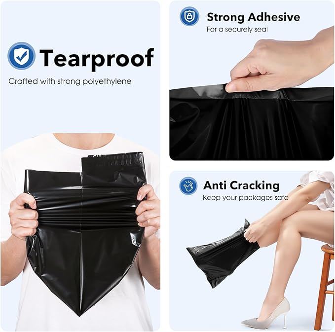 Fuxury 2000 Pcs 10x13" Poly Mailers,Waterproof Mailing Envelopes for Clothing, Strong Adhesive Poly Shipping Postage Bags for Small Business(Black)
