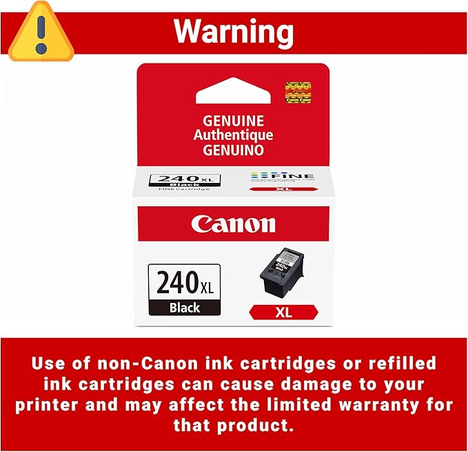 Canon PG-240 XL Genuine Black Ink Cartridge, Compatible with MG2120/3120/4120, MX512/432/472/372/392/522/532/452, MG2220/3220/4220/3520/3620, TS5120