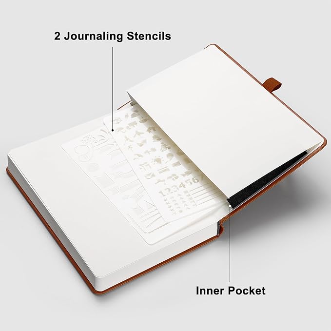 RETTACY Dotted Journal Notebook, 2-Pack, 160 Numbered Pages per Pack, A5 Medium Size (5.7'' x 8.3''), 120 GSM Thick Paper, Leather Hardcover, for Journaling, Planning, Tracking (Black & Brown)