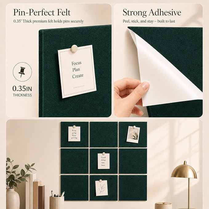 Felt Bulletin Board Tiles, Large Cork Board Alternative,24 x 36 in | 0.35 in modular felt wall tiles for notes, photos, schedules, reminders in offices, classrooms, home and office workspaces