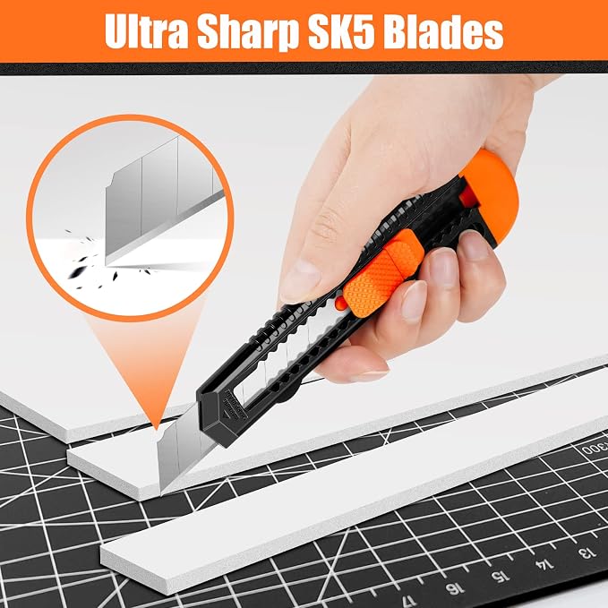 DIYSELF 12 Pack Box Cutter Retractable, 18mm Snap-Off Utility Knife | Disposable Utility Knife, Portable Box Opener, Razor Knife for Office, Shop and Warehouse