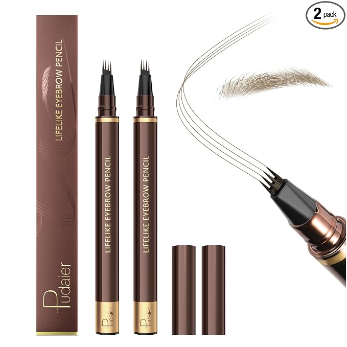 2 Pack Eyebrow Pen, Waterproof Microblading Eyebrow Pencil, 4 Tip Precise Eye Brow Makeup Pen for Women to Effortlessly Create Hair Like Natural Brows, Non Dry Out and Last All Day (Blonde)