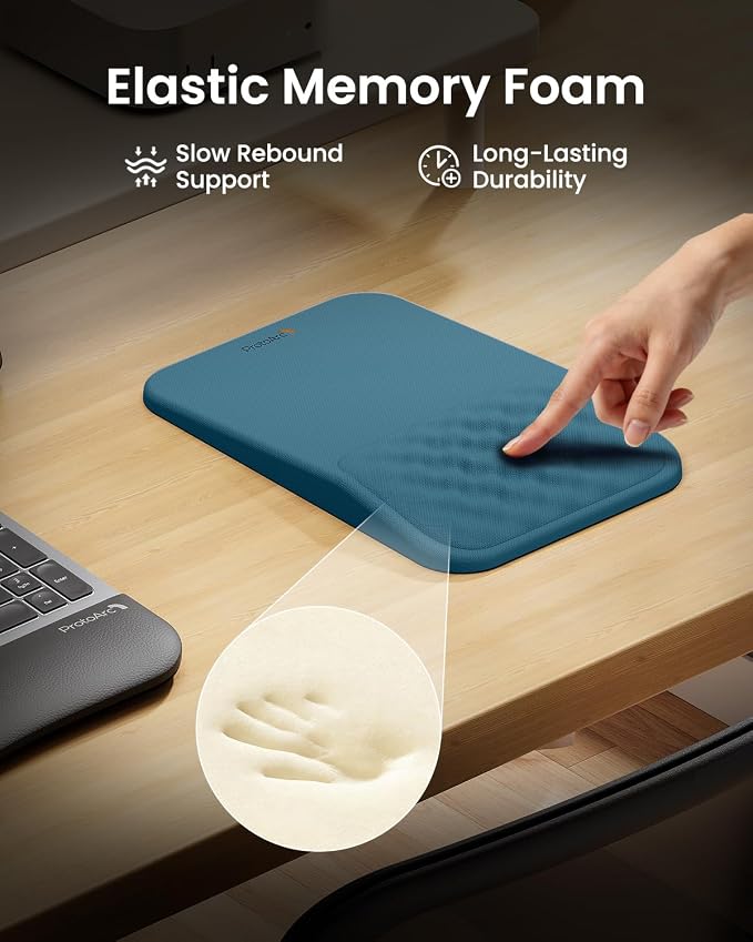 ProtoArc MP50 Ergonomic Mouse Pad with Wrist Support, Lycra Surface, Blue | 8° slope & massage points, soft memory foam, Large 12x8 Inches, Non-slip base. Relieves wrist strain for office & home