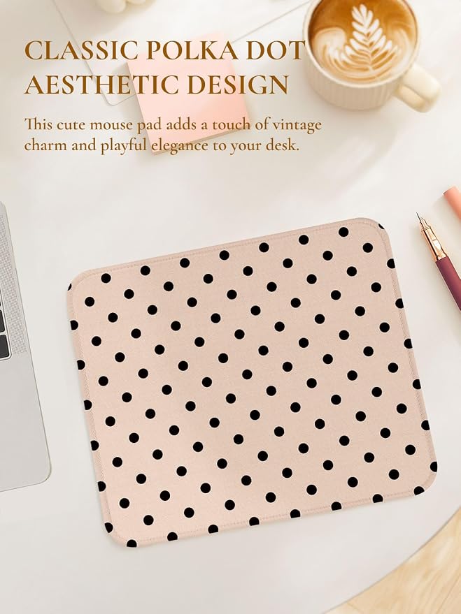 Square Cute Dots Mouse Pad with Stitched Edge, Premium Waterproof Cloth Aesthetic Small Dot Mouse Mat, Non-Slip Rubber Base Funny Mousepad Desk Accessories,Dots Brown