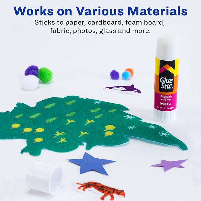 Avery Glue Stic - Washable, Non-Toxic Glue Sticks for Classroom, Crafting, and Office Use, 1.27 oz., Pack of 12, White (10221)