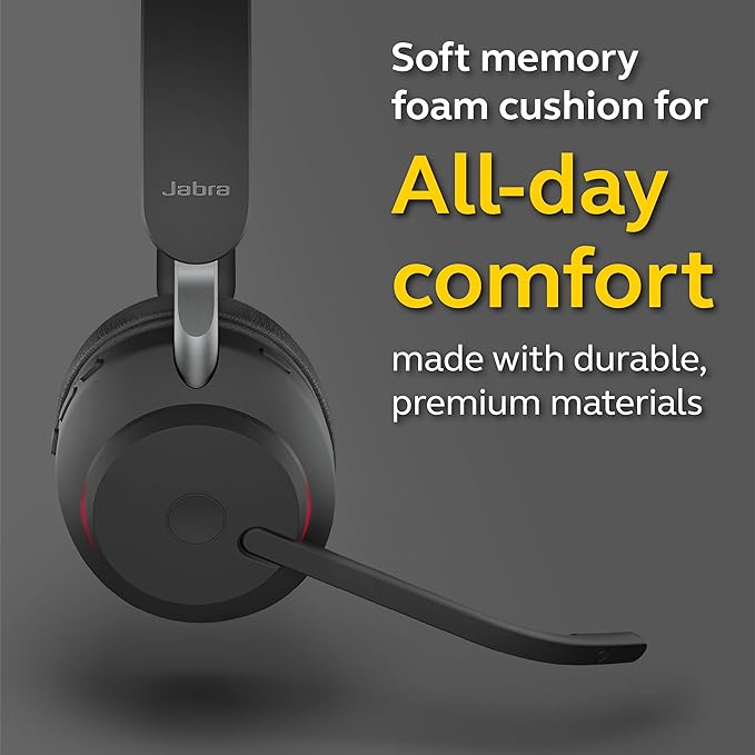 Jabra Evolve2 65 UC Wireless Headset with Link380a, Mono, Black – Wireless Bluetooth Headset for Calls and Music, 37 Hours of Battery Life, Passive Noise Cancelling Headphones