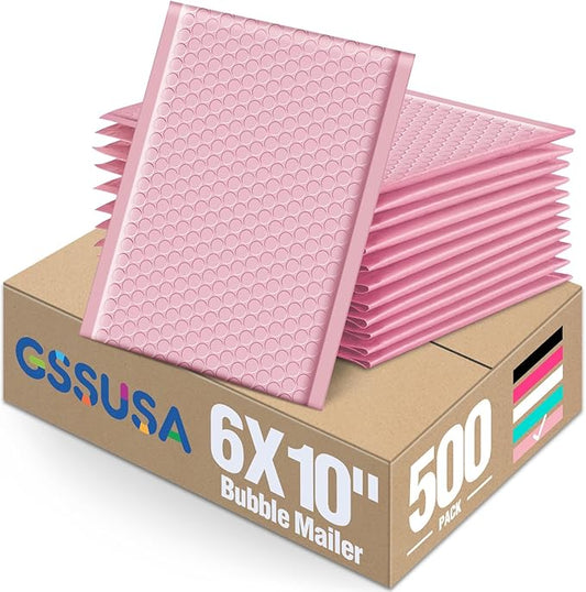 GSSUSA Light Pink Bubble Mailers 6X10 Inches 500 Pack, Padded Poly Bubble Mailer, Small Padded Envelopes Strong Adhesion Bubble Envelopes,Self-Seal Mailing Envelopes for Small Business