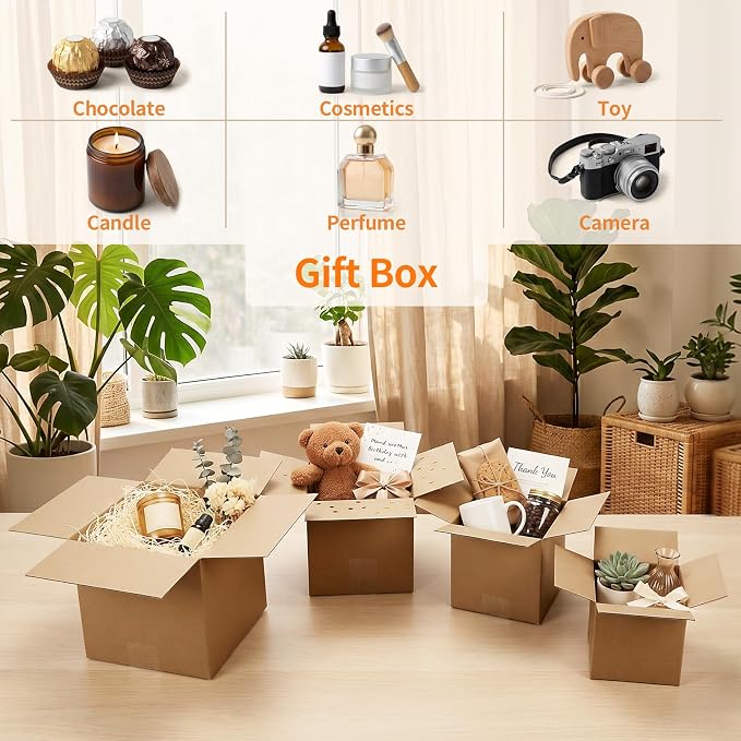 Hoikwo 20 Packs Shipping Boxes Mixed Sizes | 5 PCS Each of 5x5x5, 6x6x6, 7x7x7, 8x8x8 Brown Cardboard Box for Small Business Packaging and Mailing