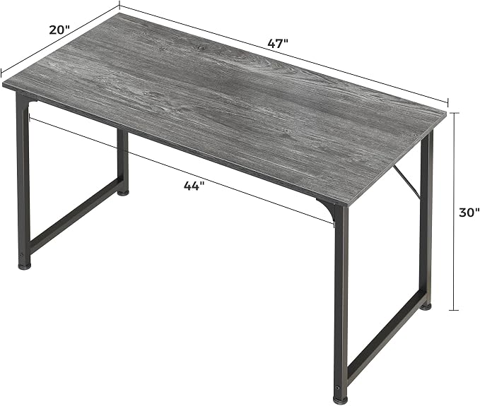 Huuger Computer Desk, 48 Inch Office Desk, Gaming Desk with Storage, Writing Desk Work Desk for Home Office, Study, Modern Simple Desk, Large Legroom, Metal Frame, Grey