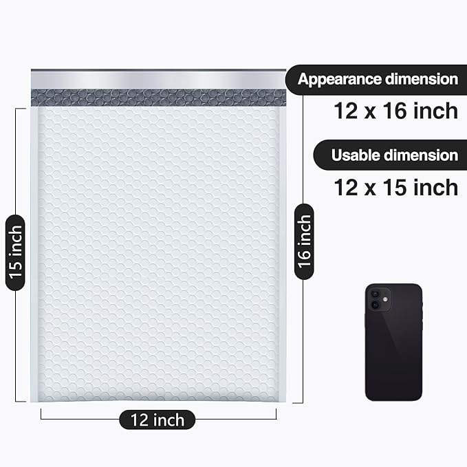 UCGOU Bubble Mailers 12x16 Inch 40 Pack Usable Size 12x15 Inch Large Padded Envelopes White Waterproof Packaging Bags for Shipping Self Seal Strong Adhesion Envelopes for Jewelry Makeup Supplies