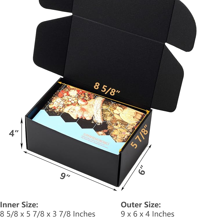 Timirog 9x6x4 Inches Black Shipping Boxes 25 Pack Corrugated Cardboard | Mailing Box for Small Business, Tab Locking Literature Mailer Packaging Supplies for Packing Digest Size Book Gifts Craft DVD