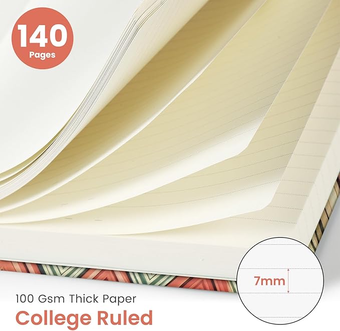 Taja Lined Spiral Journal Notebook for Women, A5 Cute College Ruled Hardcover Notebook for Work & Note Taking, Pretty Journal for Writing, 140 Pages, Retro Weave