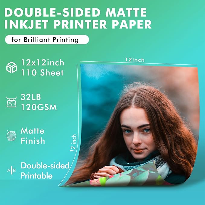 Koala Thin Presentation Paper Double-Sided Matte for Printing Photo 12X12 Inches 110 Sheets Square Photo Paper 32LB Compatible with Inkjet Printer