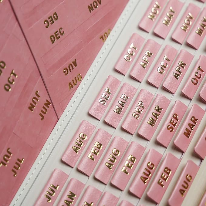 UPAFEXXI-Leather Monthly Tabs, 48 Pcs Planner Tabs(Pink) | Calendar Month Stickers for Planners, Organizing and Sorting out Notebooks
