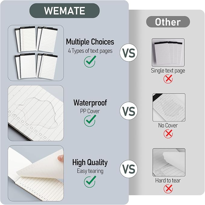 WEMATE Pocket Notebook with Pen, 10 Pieces Pocket Notebook Set Black | Mini Notepad Holder with 8 Memo Refills & Metal Pen, Compact Notebook for Meetings, Daily Notes and Records, 3×5 Inch