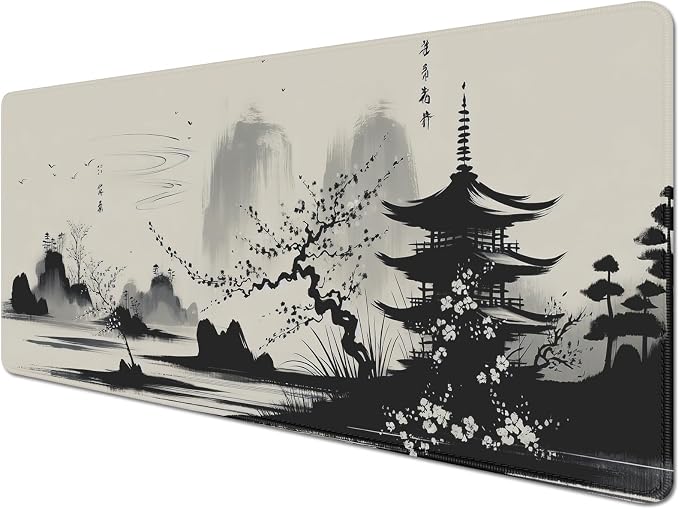 Long Mouse Pad Desk Mats Big Mouse Pad Japanese Computer Pad | Stitched Edges Rubber Non-slip Office Study Gaming Keyboard Laptop PC Large XL Extended