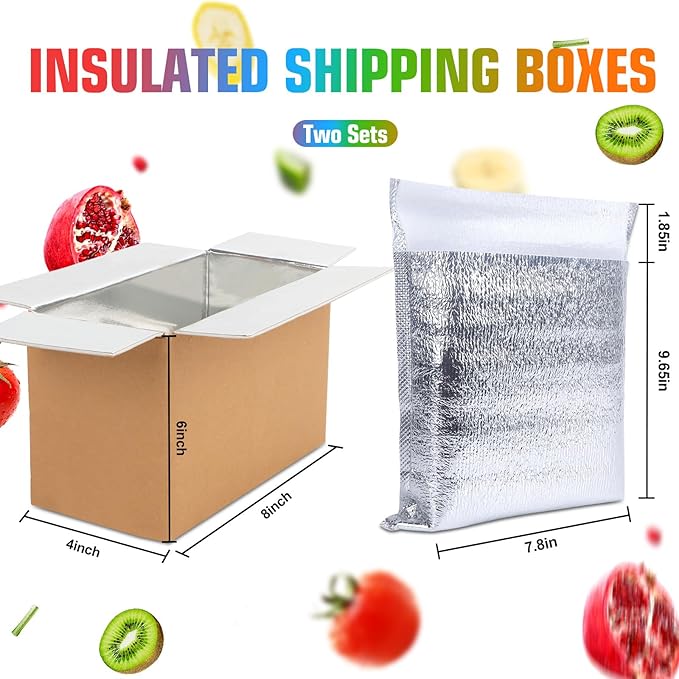 2 Pack Hot & Cold Double Insulated Shipping Box with Aluminum Foil Insulated Bag Liner, 8x4x5 Inch Reusable Hot & Frozen Food Delivery Insulated Carton for Shipping, Mailing, Packing, Moving