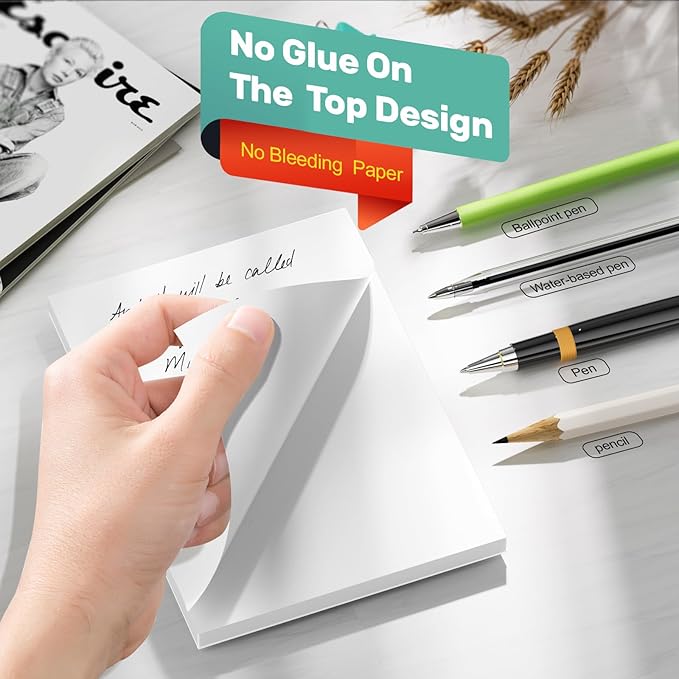Note Pads - Memo Pads - Blank Scratch Pads - Small Notepad Writing Pads for Taking Notes and Task Allocation – Easy to Peel – 80gsm Papers with Cardboard Backing – 50 Sheets – Pack of 6 – (4" x 6")