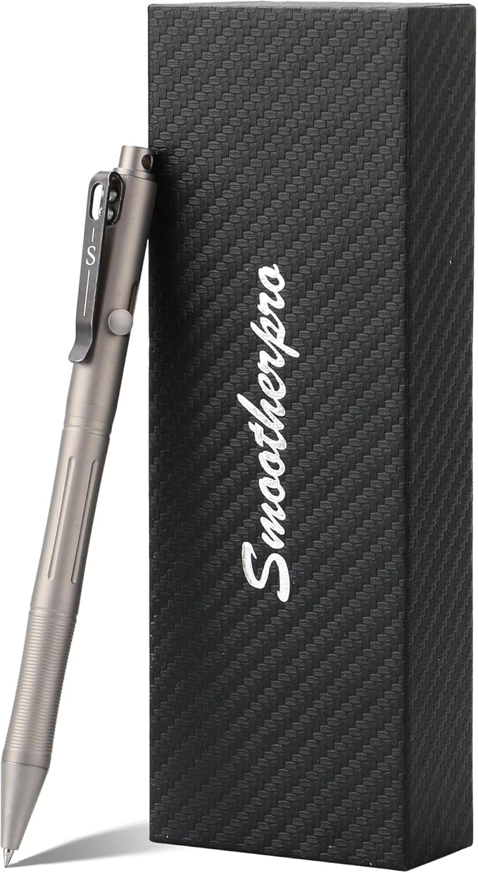 SMOOTHERPRO Titanium Bolt Action Pen Compatible with Pilot G2 Refill Stainless Steel Pocket Clip for EDC Signature Business Writing Journaling Sandblasted Gray(RG340)
