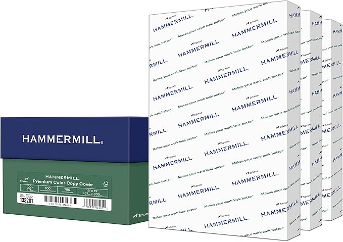 Hammermill Cardstock, Premium Color Copy, 100 lb, 18 x 12 - 3 Pack (750 Sheets) - 100 Bright, Made in the USA Card Stock, 133232C, White