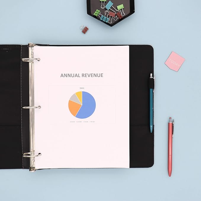 Blue Sky ProView Legacy Black 3 Ring Binder, Letter Size, 1.5", Textured Faux Leather Cover, Built in Pockets, Holds 265 Sheets (10040) | Textured Faux Leather Cover, Built-in Pockets, Holds 265 Sheets, For Office and School