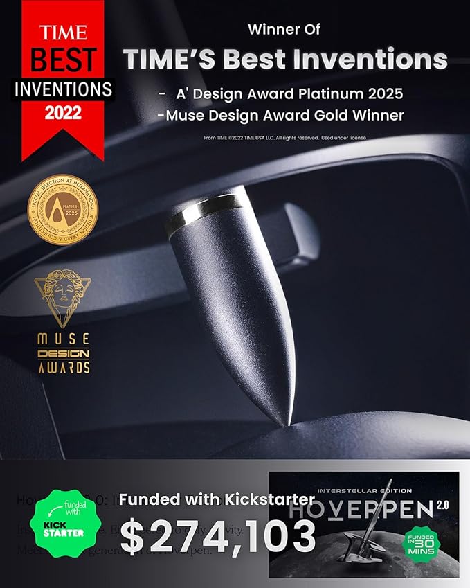 Novium Hoverpen 2.0 Interstellar Edition - Space Black, Unisex, Ballpoint Pen, 23.5 Degree Angle, Schmidt Ballpoint Refill, No Spills, No Spotting, No Explosions | Unisex, Ballpoint Pen, 23.5 Degree Angle, Schmidt Ballpoint Refill, No Spills, No Spotti...