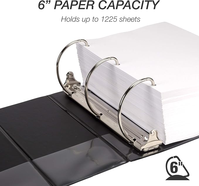 Samsill Durable 6 inch 3 Ring Binder, Locking D Ring 100% Recycled Chipboard, Black, Pallet of 120 Binders in 20 Cartons