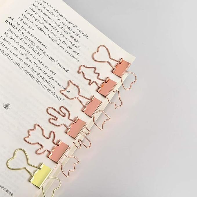 Cactus Binder Clips with Cute Rose Gold Medium Binder Clips in Acrylic Crystal Box for Office School and Home Supplies
