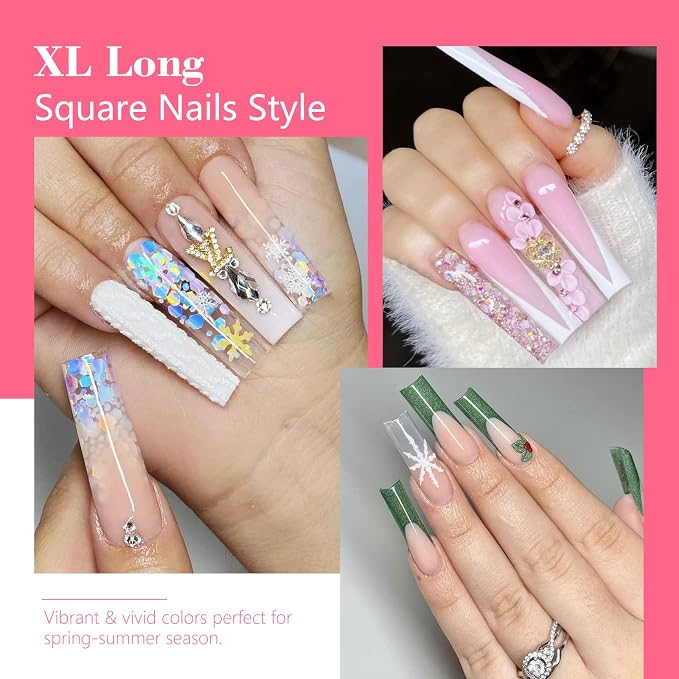 LIONVISON XL Square Nail Tips: NO C Curve for Acrylic Nails Professional | 240PCS Clear Long Straight Flat Pre-Shaped Half Cover False Nails French Tips for Nail Salon Home DIY - 12 Sizes