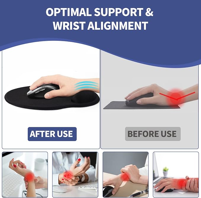 Mouse Pad with Wrist Rest, Comfortable Computer Mousepad with Gel Wrist Support Smooth Surface and Non-Slip PU Base for Pain Relief, Laptop, Office & Home (Moon Night)
