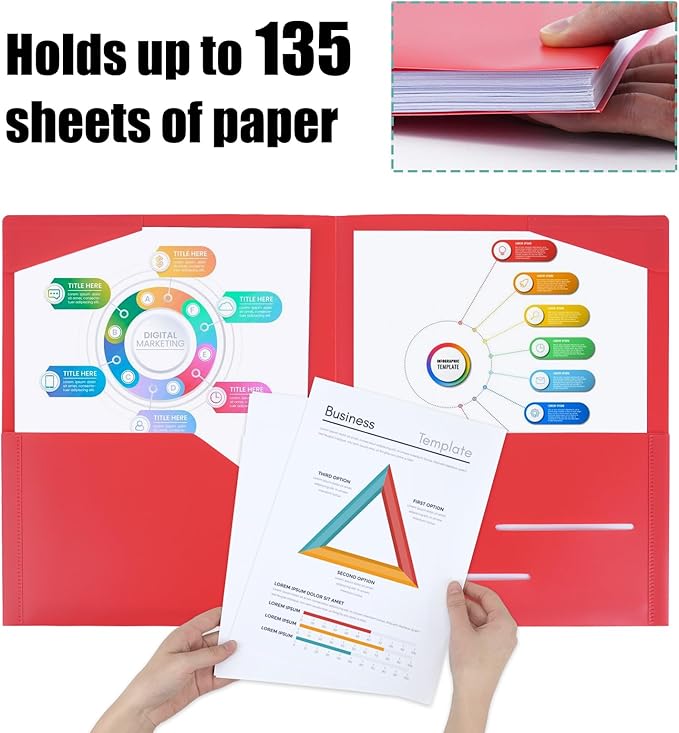 EOOUT 100pcs Plastic Folders with Pockets, Heavy Duty Pocket Folders with 4 Pockets for Office and School, Letter Size, 10 Assorted Colors