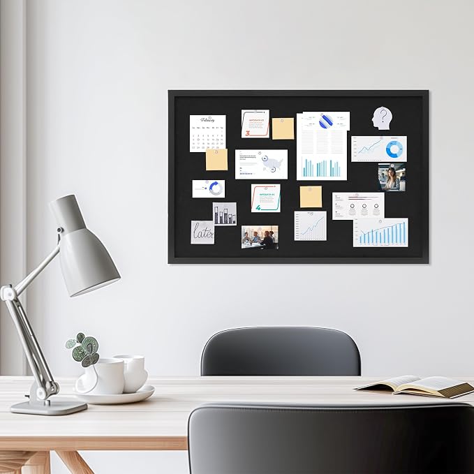 DAHAPYBOO Cork Board with Linen Black,Bulletin Board 30"x20" | Corkboards for Office Home School Message Board or Vision Board Decoration