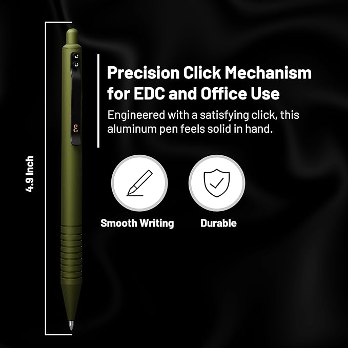 Everyman OD Green Super Matte Grafton Pen & Refill Set | Refillable Metal 0.7mm Gel Pen with 3 Smooth Black Ink Refills | Premium EDC Writing Tool for Office, Work, Travel & Gifting