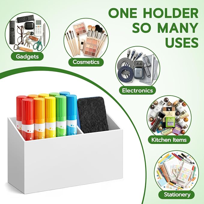 MR.MATE Magnetic Pen Holder,White Magnetic Marker Cup for Fridge Whiteboard | Dry Erase Marker Pencil Holder with Acrylic Cup and Strong Magnet, Non-slip Design For Refrigerator Locker Office & Classroom