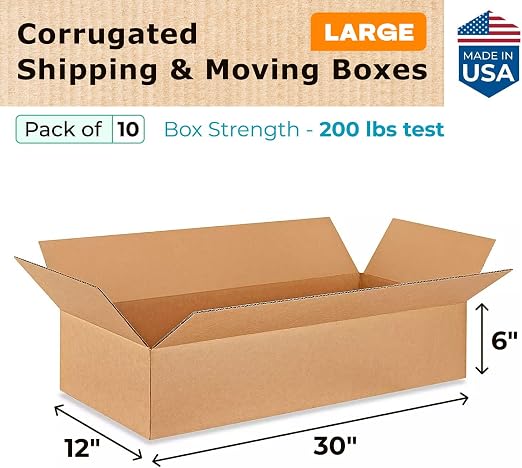 Large Shipping & Moving Boxes 30x12x6 inches (10-Pack) - Extra Strength 200 lb vs Regular - Corrugated Packing Boxes for Moving - Big Box - Box for Packaging Moving Large Volumes by IDL Packaging | Extra Strength 200 lb vs Regular - Corrugated Packing ...
