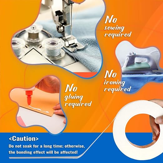 YONGJIN Double-Sided Fabric Tape (2 Rolls) - No Sewing or Ironing Required, Perfect for Quick Clothing Repairs, Fabric Bonding, Adhesive Cloth Tape for Hemming and DIY Crafts (2/5inch+1inch)