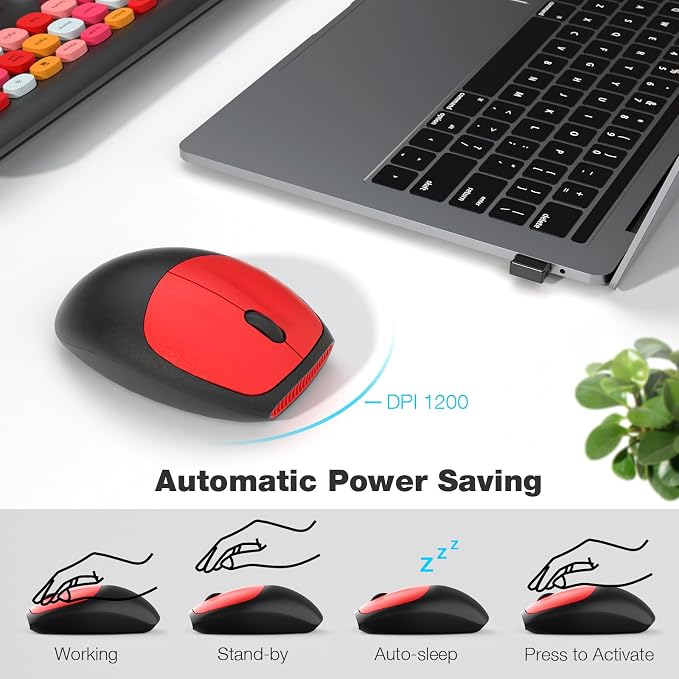 MOFII Wireless Keyboard and Mouse Combo, Colorful Full Size Keyboard with Number Pad, Silent Cute Wireless Mouse, 2.4GHz Dropout-Free Connection, for PC Laptop Computer (Black Color)