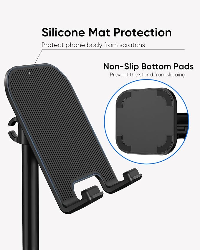 Cell Phone Stand, Phone Holder for Desk, Office Desktop iPhone Stand | Eye Level View, Reduce Neck & Back Strain, Height & Angle Adjustable, Hands-Free Video Chat, Accessories for 4-10" Smartphone
