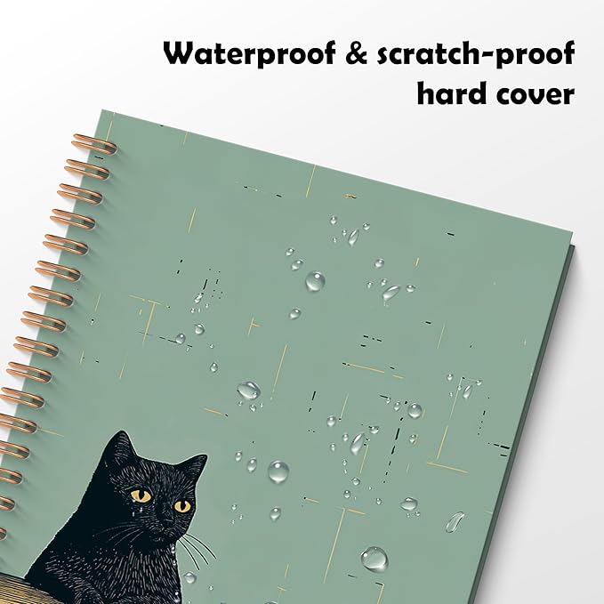 Vintage Coffee Black Cat Spiral Notebook, Black Cat Gifts Journal, Cats Lovers Mom Lady Gifts Journal Notebook, 5.5x8.3 Inch