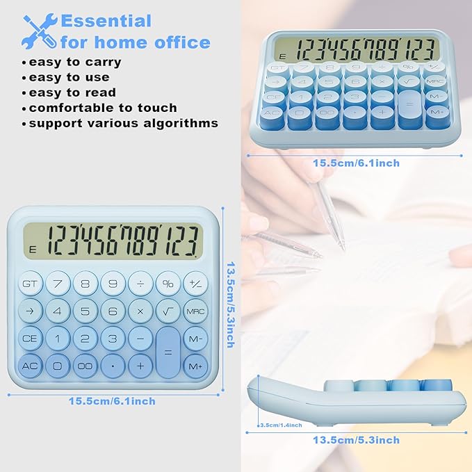DECKLIT Battery Desk Calculator - 12 Digit Extra Large 5-Inch LCD Display, Big Buttons Easy to Press, 15Tilt Screen for Kids (Colourful)