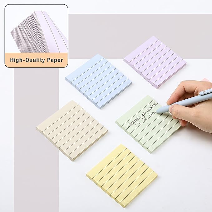 Mr. Pen- Lined Sticky Notes 3x3, 12 Pads, 720 Sheets in Total, Morandi Colors, Sticky Notes with Lines, Stocky Notes for Bible Journaling