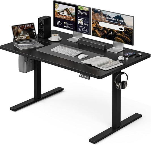 Grandder 55x32 Large Electric Standing Desk, Height Adjustable Computer Desk with 2 Memory Presets, 31.5" Deep Desktop Sit Stand Desk Home Office Desk Workstation Table with Hooks, Black