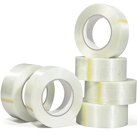 Valley'sYuMiao 6 Pack Mono Filament Strapping Tape, 2 in×60yds, Reinforced Strapping Fiberglass Packing, Clear Heavy Duty Wearproof Tape, Extra Thickness 5.5 mils