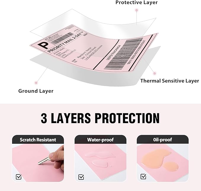 4"x6" Pink Direct Thermal Labels, 500 Fanfold Shipping & Address Label Paper, Self-Adhesive Stickers for Thermal Printer, 1 Stack