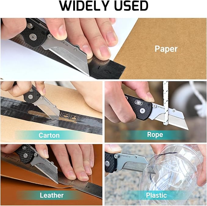 OKNIFE Otacle U1 Folding Pocket Utility Knife, Quick Change Box Cutter with Rail Lock, EDC Razor Knife with Pocket Clip for Office, Factory (Black)