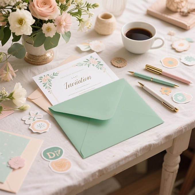A7 Envelopes 100 Pack Sage Green Envelopes 5x7 V-shaped Flap, Suitable for 5x7 Photos, Cards, Weddings, Invitations, Announcements, Baby Gifts 5.25 "x 7.25" (Sage Green)
