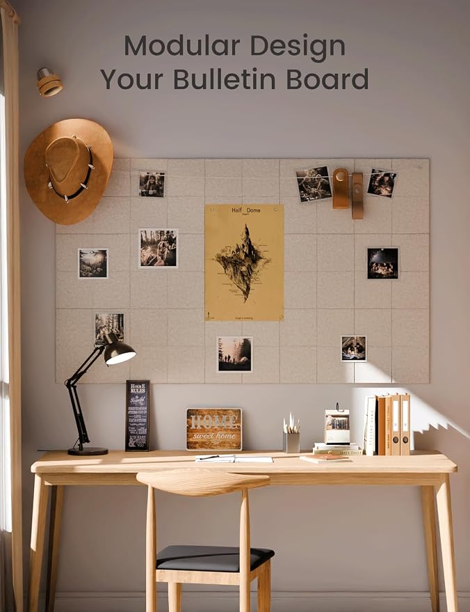 Fluxynara Felt Bulletin Board & Cork Board Alternative, Oatmeal | 48" x 36" Pin board, Removable Adhesive Tabs, Easy Install Without Wall Damage, For Home Office Decor