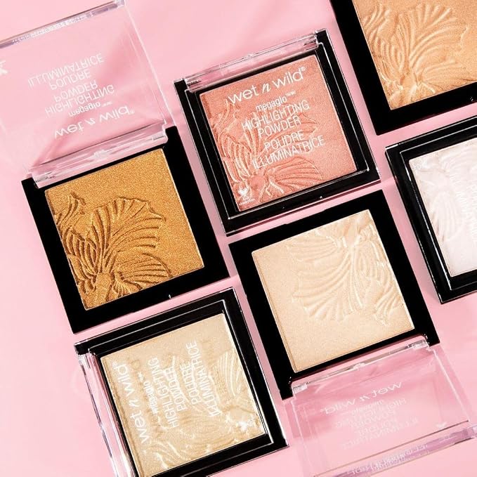 wet n wild MegaGlo Highlighting Powder, Highlighter Makeup, Shimmer Glow, Pink Rose Gold Bloom Time